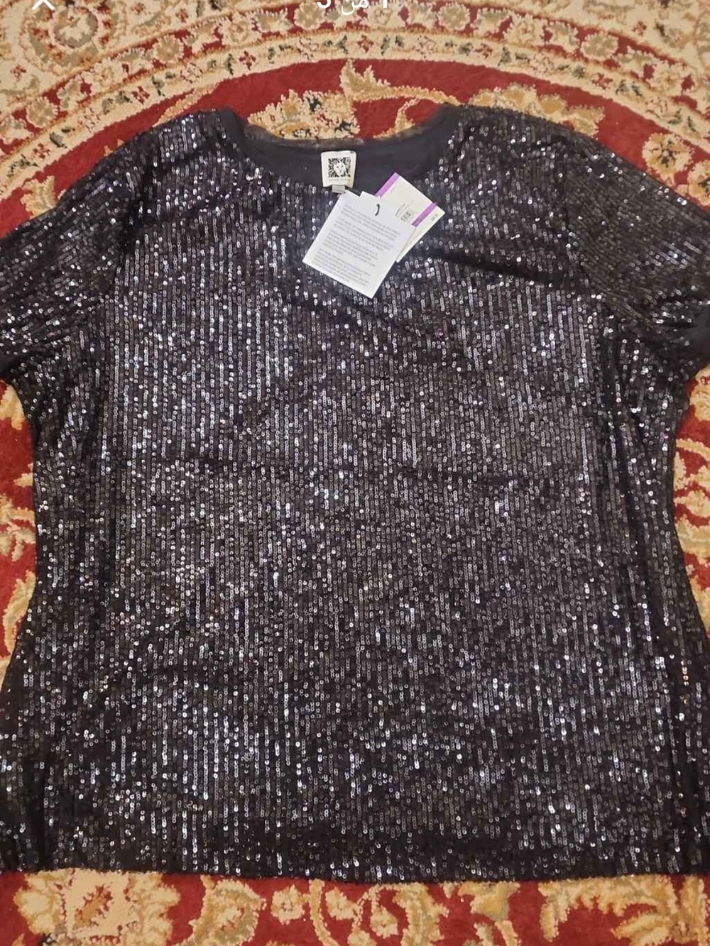 Anne Klein Black Sequin Short-Sleeve Tee